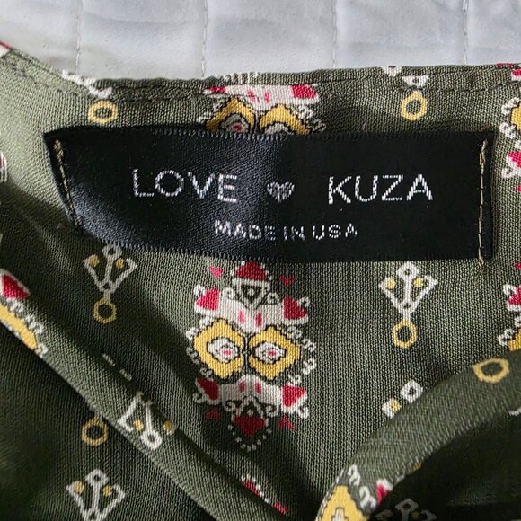 Love Kuza Boho Style Green Floral Tunic Dress With Tie Neckline & Bell Sleeves, - Picture 4 of 7